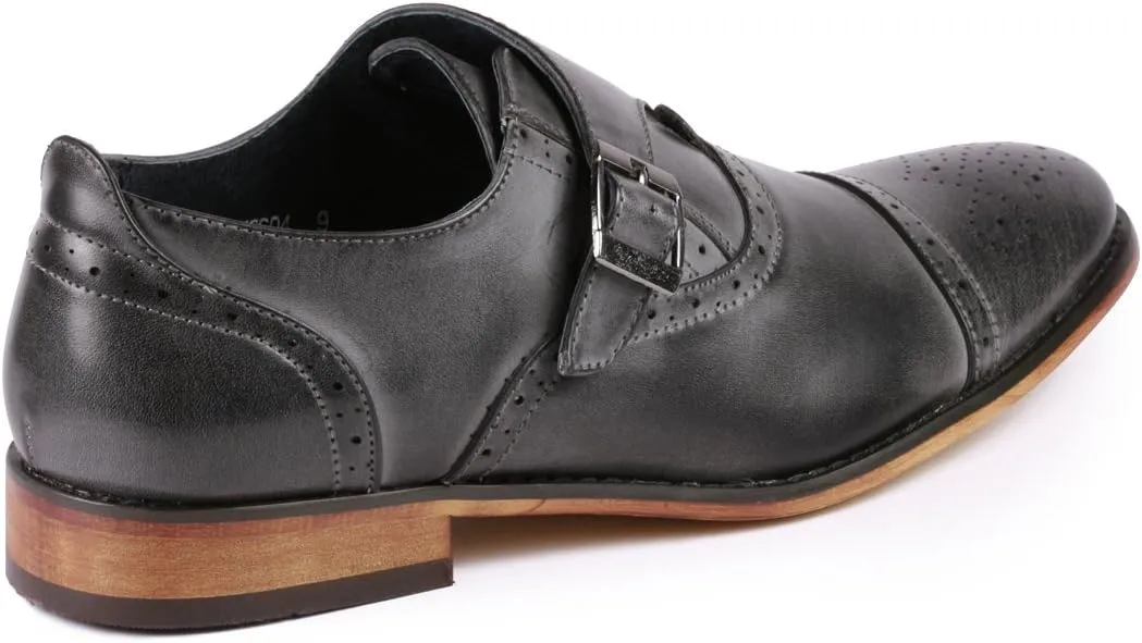 Metrocharm MC604 Men's Monk Strap Cap Toe Slip-on Dress Shoe