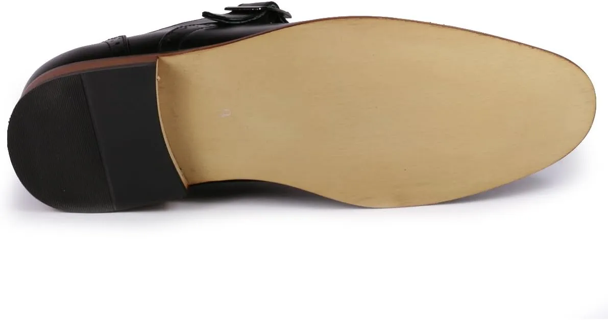 Metrocharm MC604 Men's Monk Strap Cap Toe Slip-on Dress Shoe