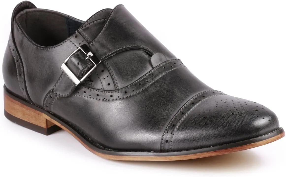 Metrocharm MC604 Men's Monk Strap Cap Toe Slip-on Dress Shoe
