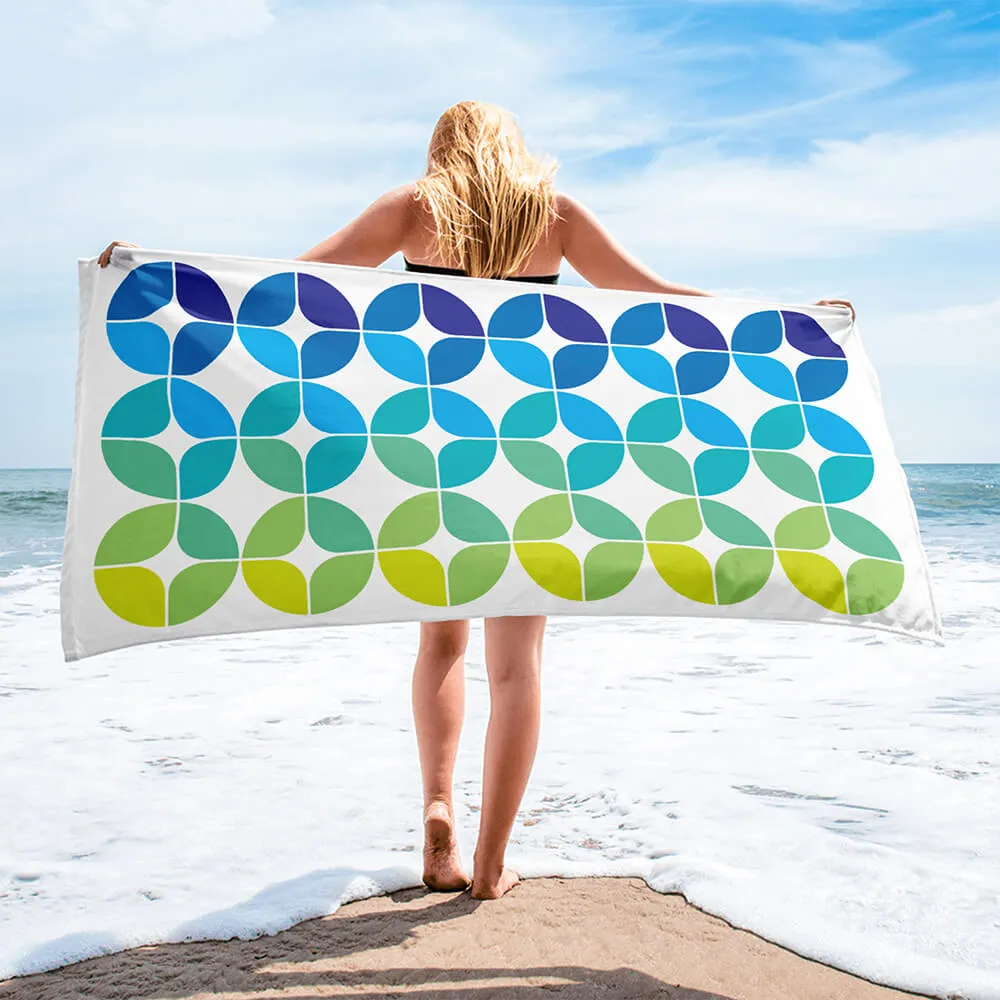 Mid Century Modern Blue Aqua StarChips Beach & Pool Towel