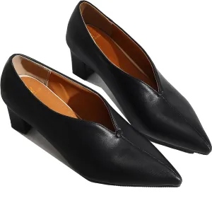 MOOMMO Women Comfortable Chunky Block Heel Pumps Shoes Pointed Toe Slip on Suede Penny Loafers Mid Heel Closed Pointy Toe Work Shoes Office Patchwork Ladies Dressy Fall Fashion Elegant 4-13 M US