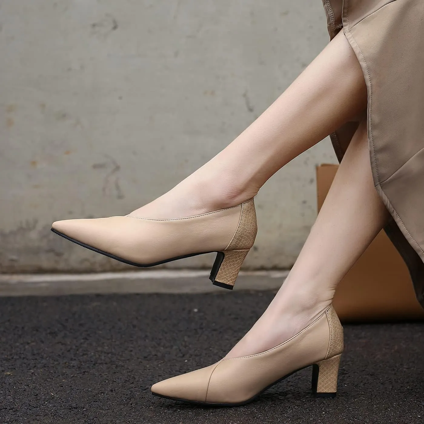 MOOMMO Women Comfortable Chunky Block Heel Pumps Shoes Pointed Toe Slip on Suede Penny Loafers Mid Heel Closed Pointy Toe Work Shoes Office Patchwork Ladies Dressy Fall Fashion Elegant 4-13 M US