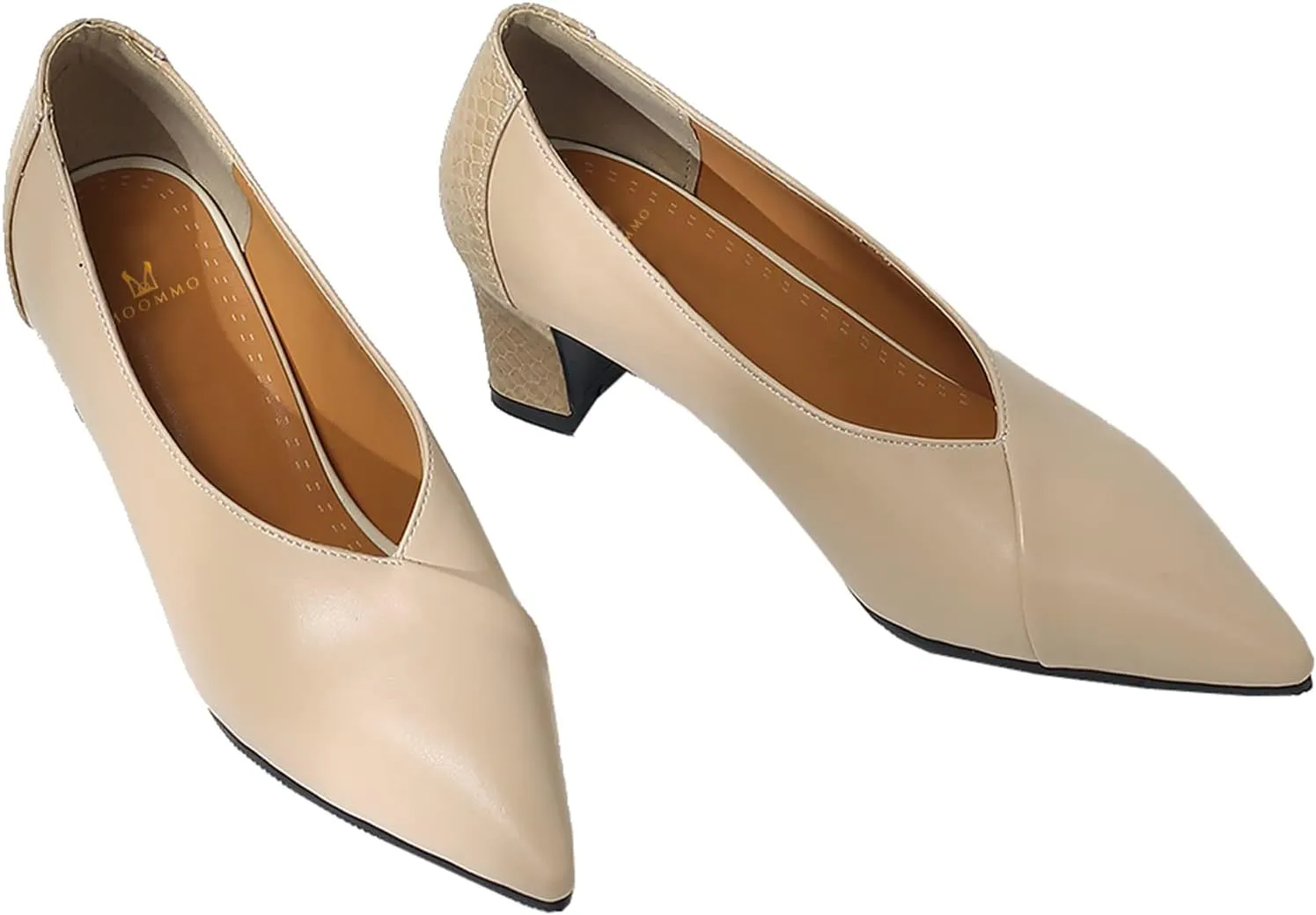 MOOMMO Women Comfortable Chunky Block Heel Pumps Shoes Pointed Toe Slip on Suede Penny Loafers Mid Heel Closed Pointy Toe Work Shoes Office Patchwork Ladies Dressy Fall Fashion Elegant 4-13 M US