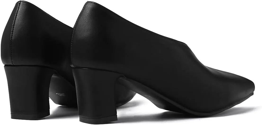 MOOMMO Women Comfortable Chunky Block Heel Pumps Shoes Pointed Toe Slip on Suede Penny Loafers Mid Heel Closed Pointy Toe Work Shoes Office Patchwork Ladies Dressy Fall Fashion Elegant 4-13 M US