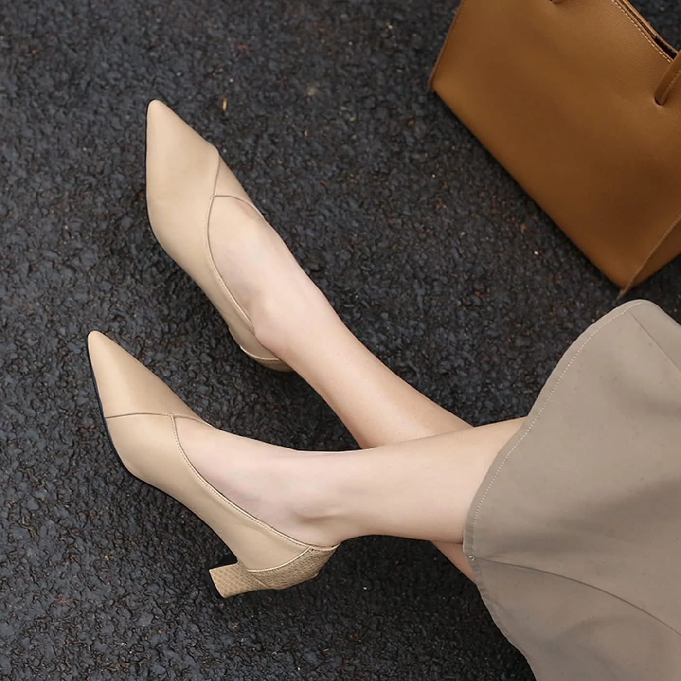 MOOMMO Women Comfortable Chunky Block Heel Pumps Shoes Pointed Toe Slip on Suede Penny Loafers Mid Heel Closed Pointy Toe Work Shoes Office Patchwork Ladies Dressy Fall Fashion Elegant 4-13 M US