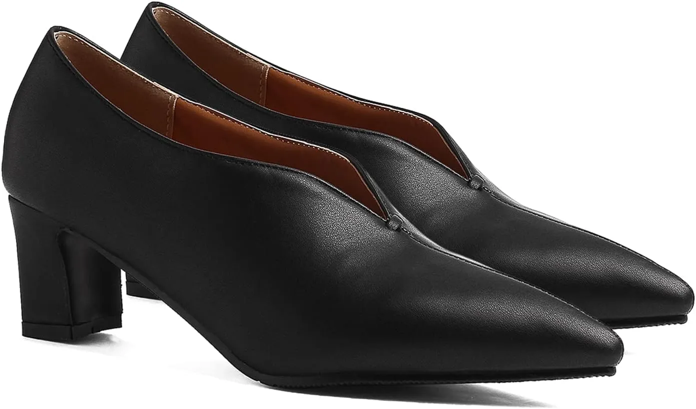 MOOMMO Women Comfortable Chunky Block Heel Pumps Shoes Pointed Toe Slip on Suede Penny Loafers Mid Heel Closed Pointy Toe Work Shoes Office Patchwork Ladies Dressy Fall Fashion Elegant 4-13 M US