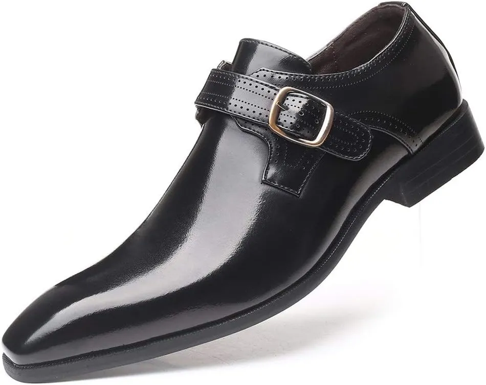 New Shoes Dress Oxford for Men Slip On Monk Strap Patent Leather PU Leather Slip Resistant Rubber Sole Low Top Outdoor