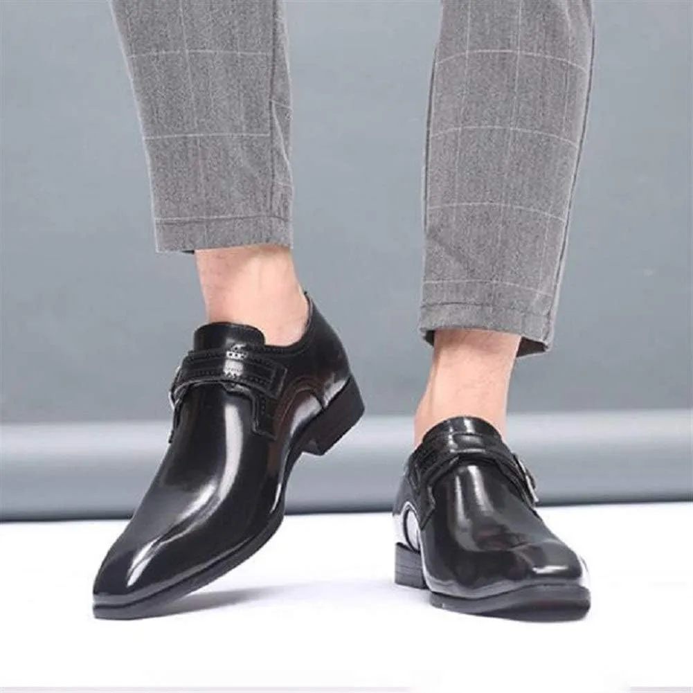 New Shoes Dress Oxford for Men Slip On Monk Strap Patent Leather PU Leather Slip Resistant Rubber Sole Low Top Outdoor