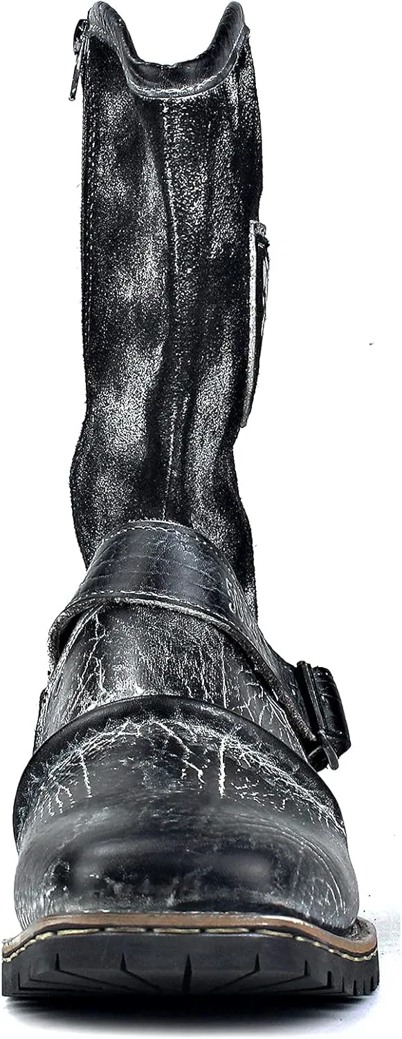 OSSTONE Cowboy Boots for Men Designer Fashion Zipper-up Leather Moto Chukka western Boots Casual Shoes OS-5008-H10-A-US