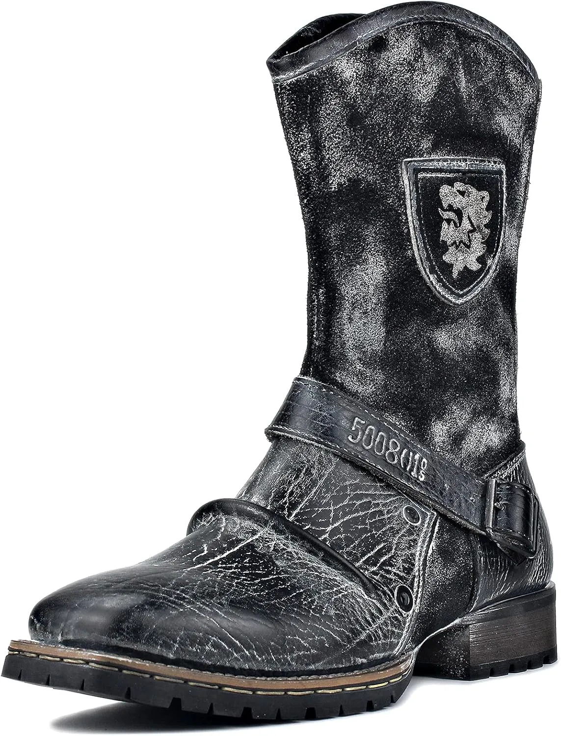 OSSTONE Cowboy Boots for Men Designer Fashion Zipper-up Leather Moto Chukka western Boots Casual Shoes OS-5008-H10-A-US