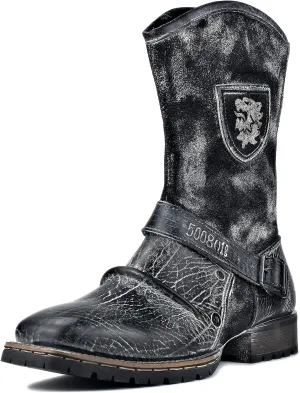 OSSTONE Cowboy Boots for Men Designer Fashion Zipper-up Leather Moto Chukka western Boots Casual Shoes OS-5008-H10-A-US