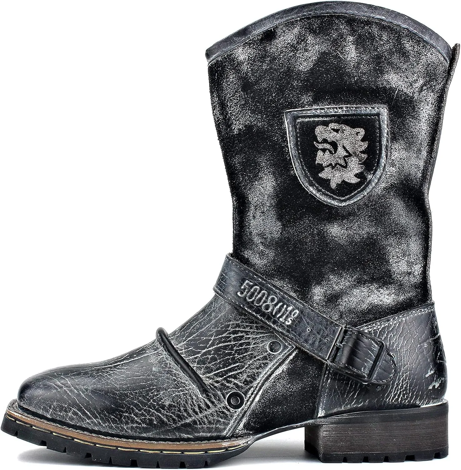 OSSTONE Cowboy Boots for Men Designer Fashion Zipper-up Leather Moto Chukka western Boots Casual Shoes OS-5008-H10-A-US