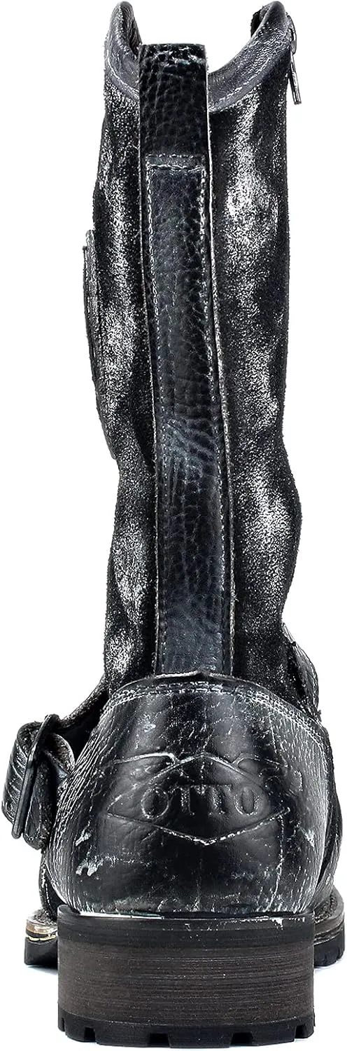 OSSTONE Cowboy Boots for Men Designer Fashion Zipper-up Leather Moto Chukka western Boots Casual Shoes OS-5008-H10-A-US