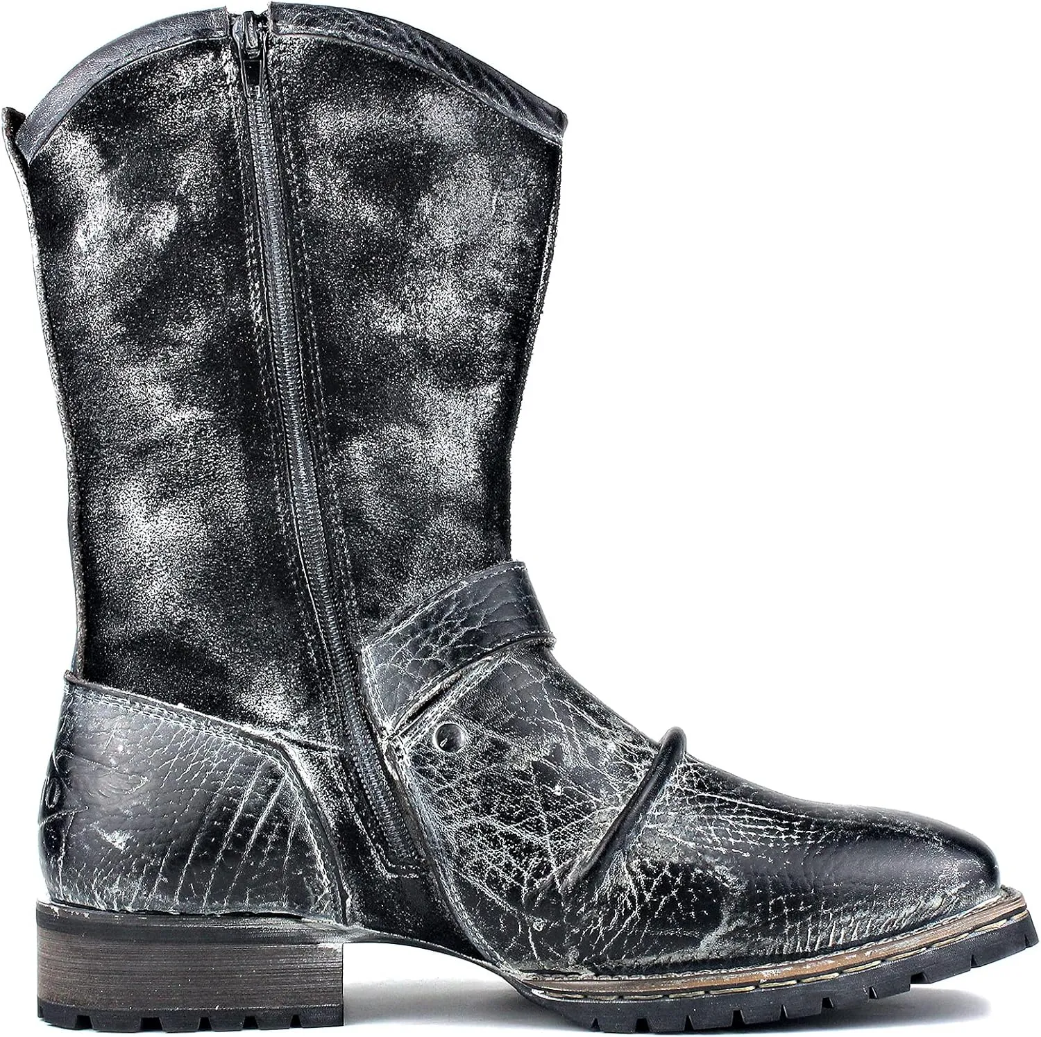 OSSTONE Cowboy Boots for Men Designer Fashion Zipper-up Leather Moto Chukka western Boots Casual Shoes OS-5008-H10-A-US