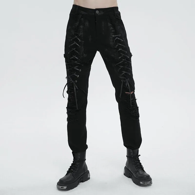 Punk Lace Up Ripped Men's Pants