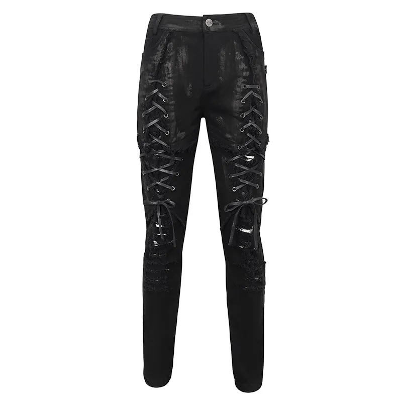 Punk Lace Up Ripped Men's Pants