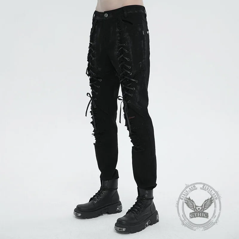 Punk Lace Up Ripped Men's Pants