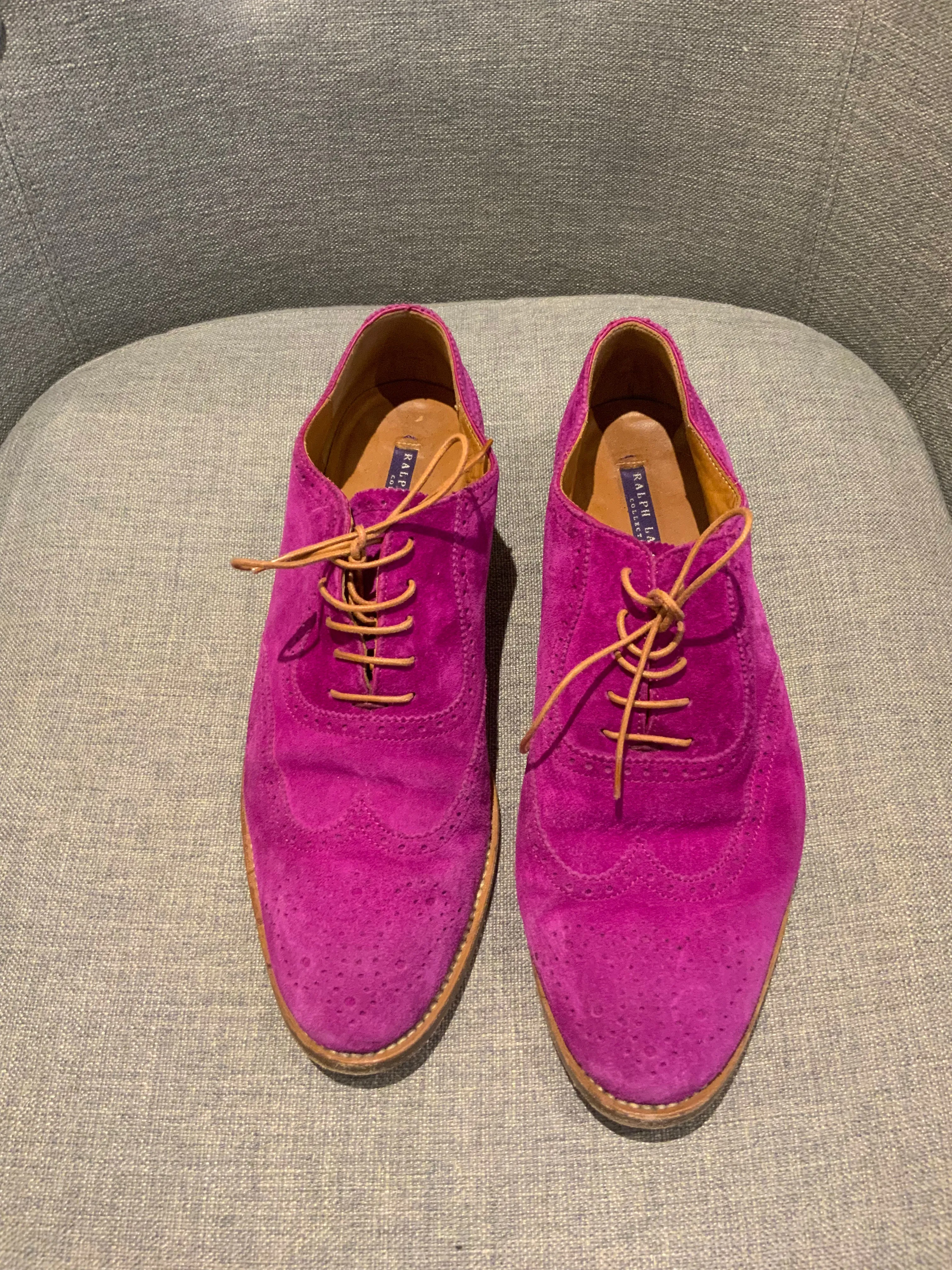 Ralph Lauren Collection Suede Leather Fuchsia Oxfords Shoes Sz8 1/2 UK 5.5 38.5 ladies