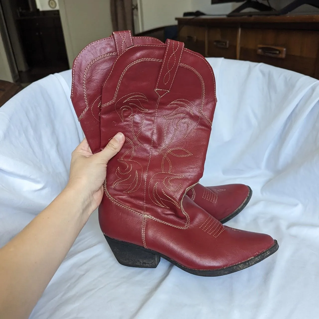 Rampage Vintage Vegan Leather Cherry Red Cowboy Boots