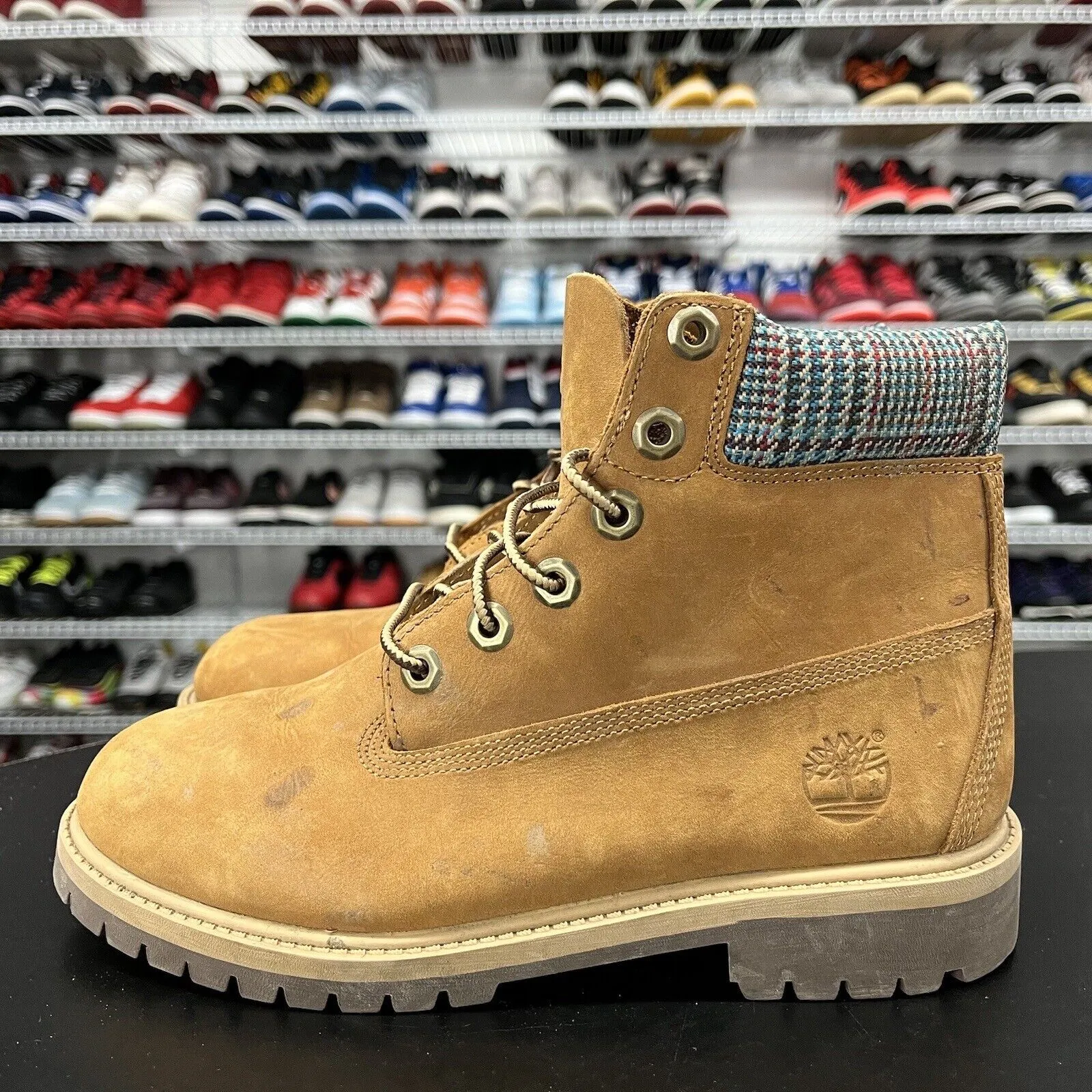 Rare Timberland 6 In Premium Waterproof Boots Brown Plaid 9594R Men's Size 5