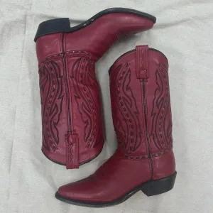 Red   Black Stitched Cowboy Boots