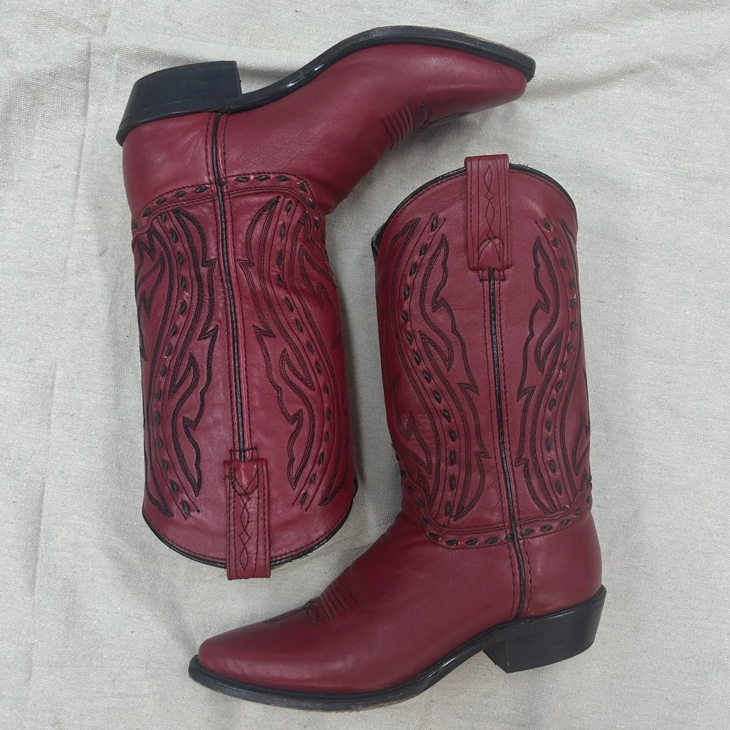 Red   Black Stitched Cowboy Boots