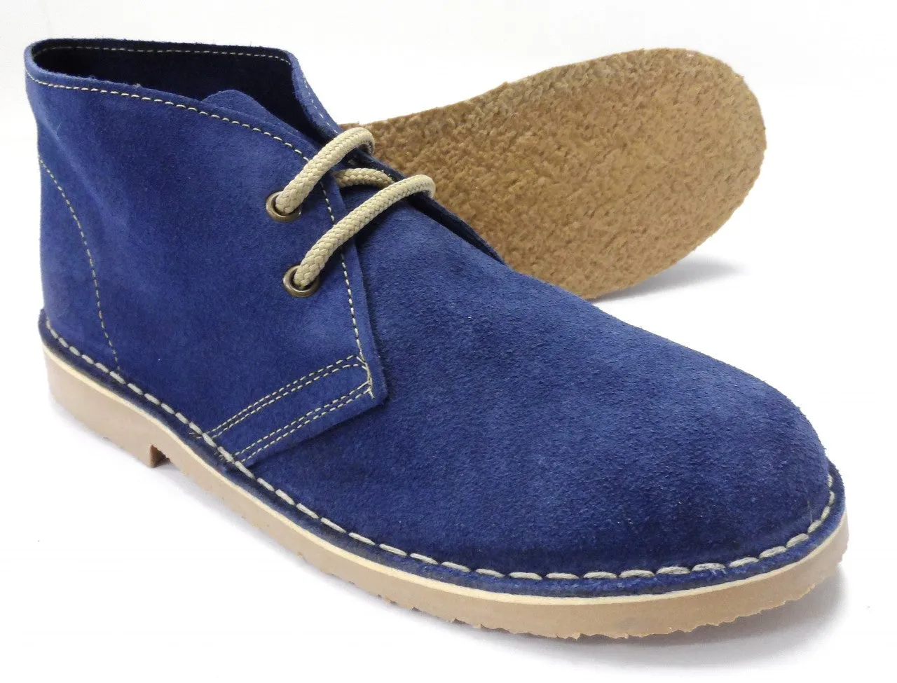 Roamers Ladies Denim Blue 2 Eyelet Round Toe Real Suede Desert Boots