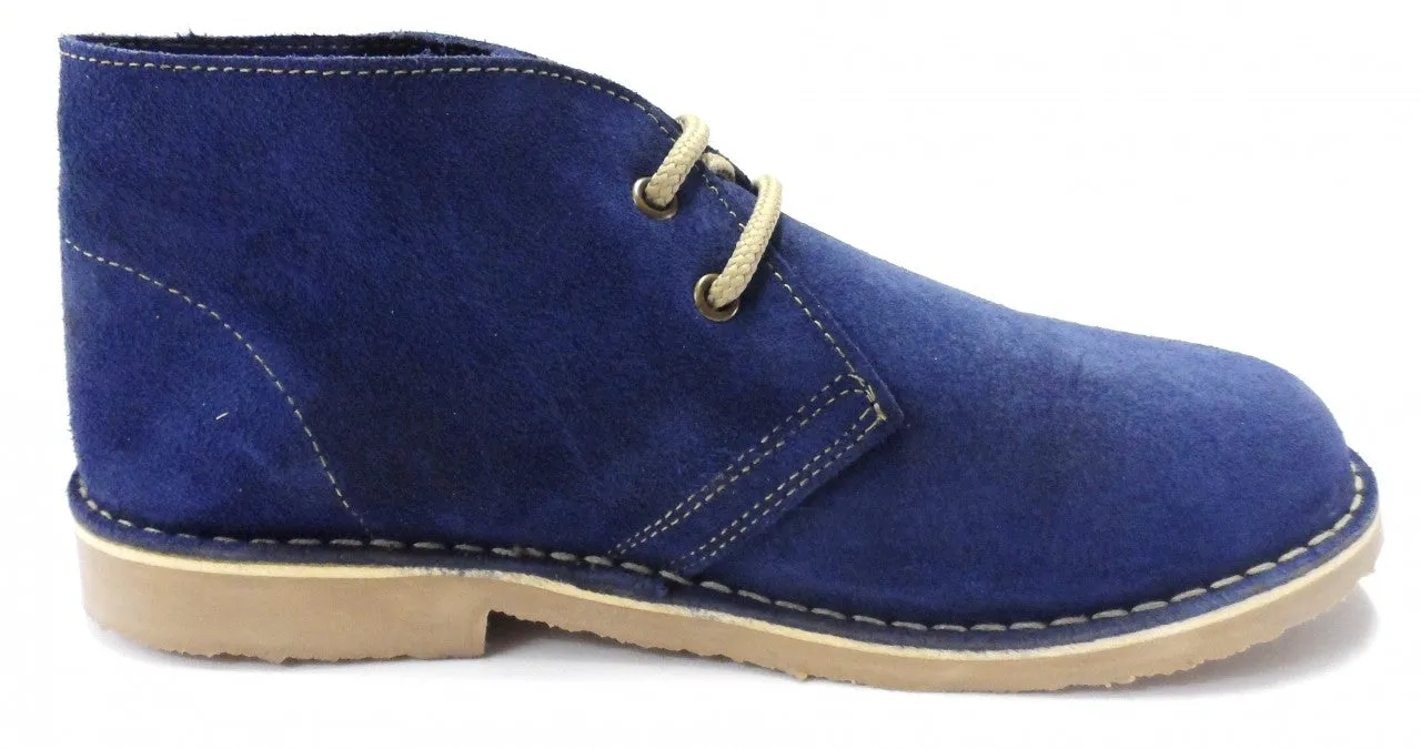 Roamers Ladies Denim Blue 2 Eyelet Round Toe Real Suede Desert Boots