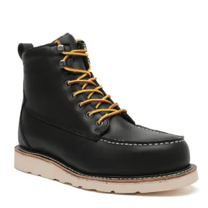 ROCKROOSTER Trinidad: Men's 6-Inch Black Steel Toe Safety Wedge Work Boots