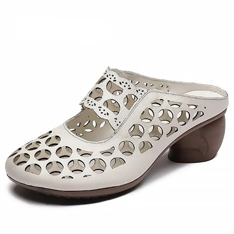 Round-Toe Premium Etched Cowhide Leather Clogs