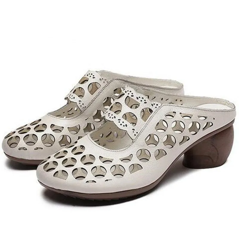 Round-Toe Premium Etched Cowhide Leather Clogs