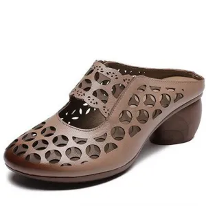 Round-Toe Premium Etched Cowhide Leather Clogs