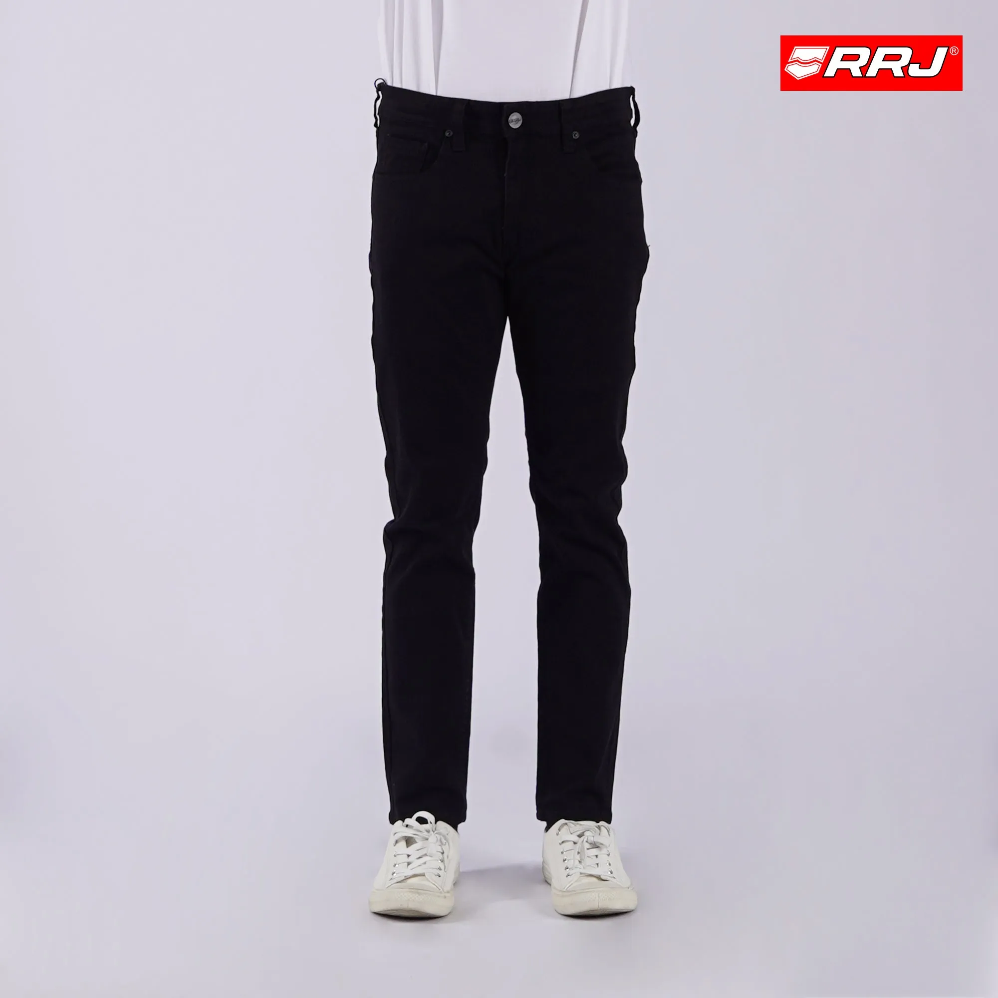 RRJ Men's Basic Denim Pants Superskinny Mid-Rise Rinse Wash Fabric 163886 (Black)