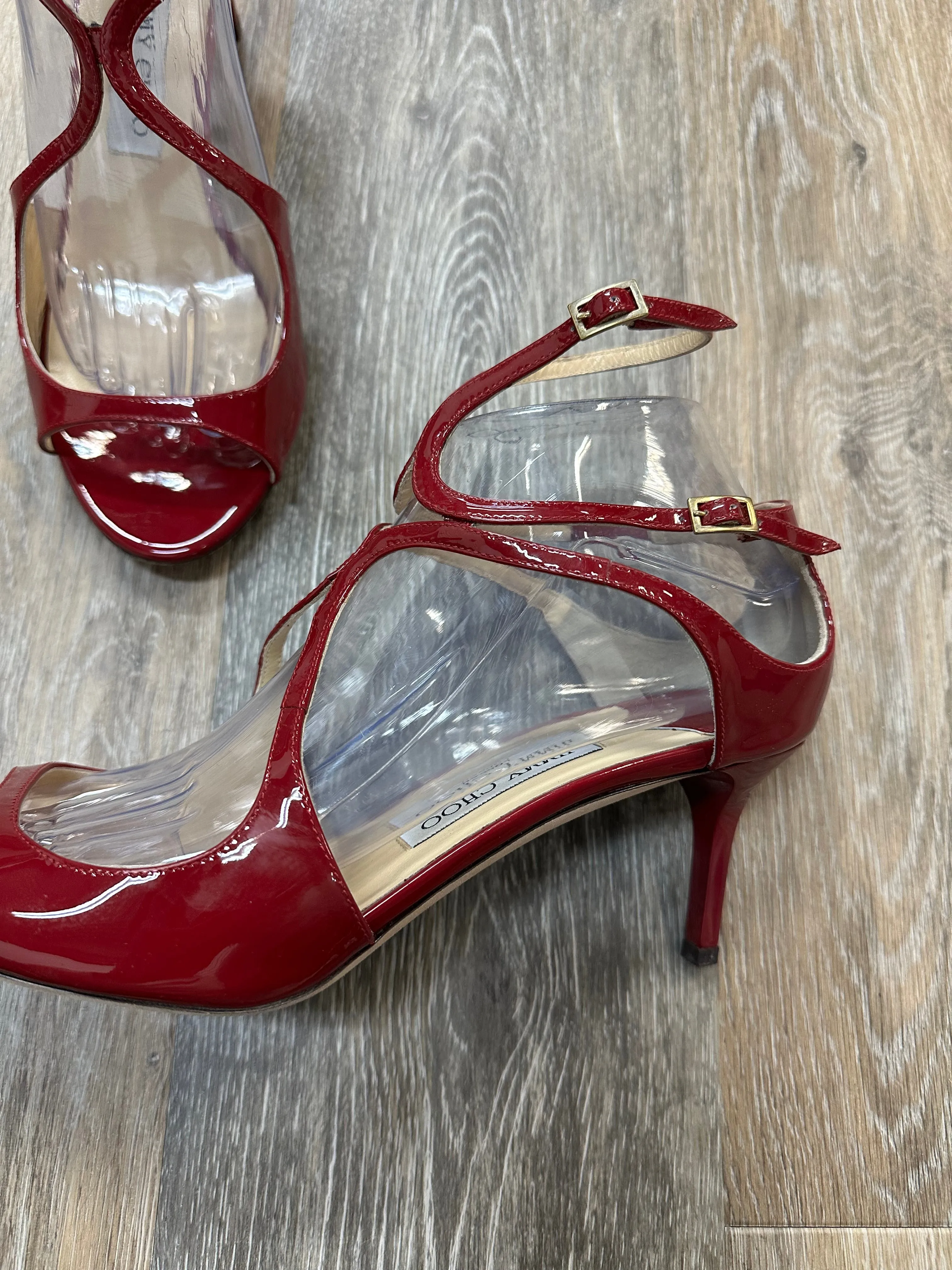 Sandals Luxury Designer By Jimmy Choo In Red, Size: 10