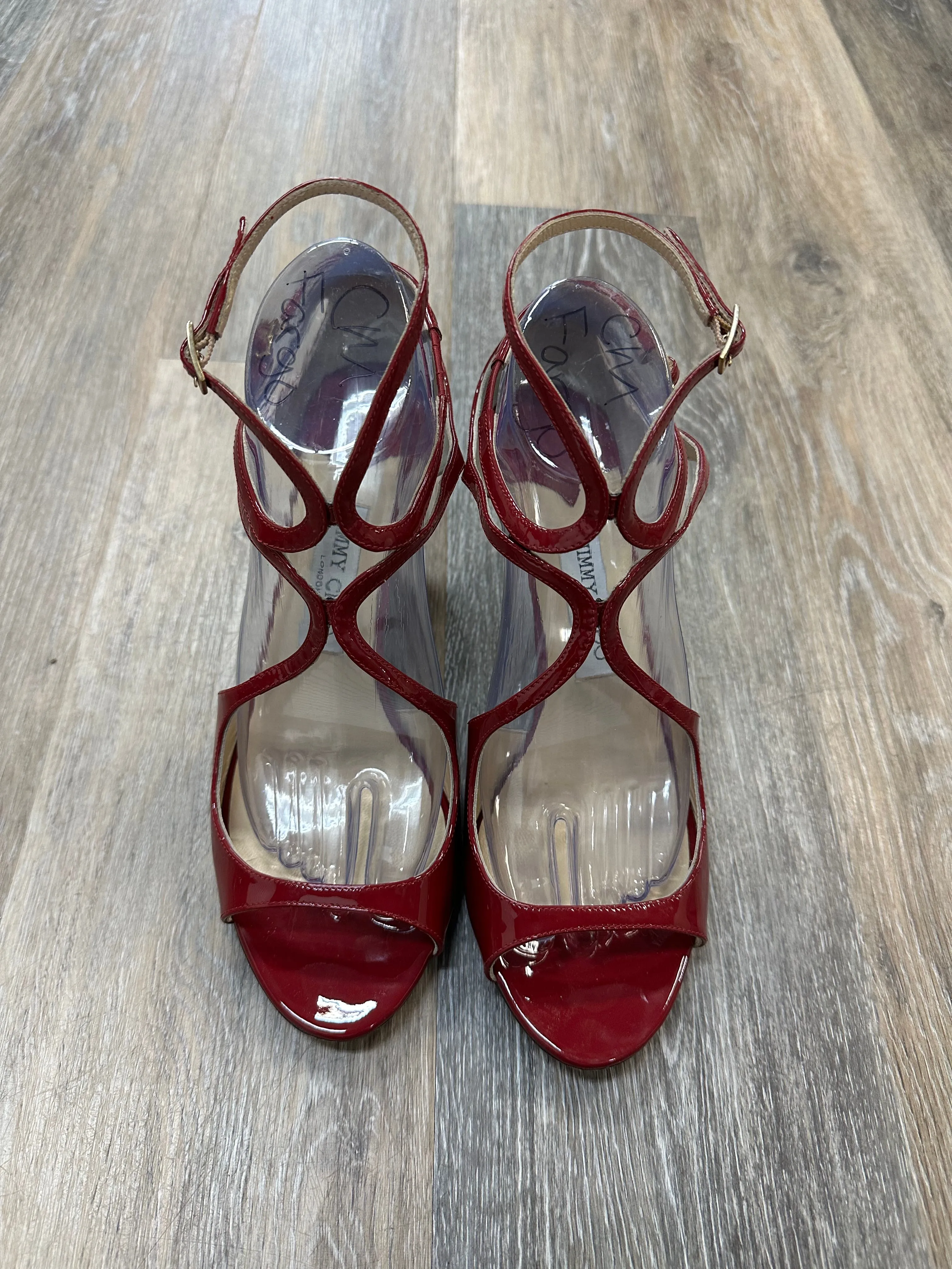 Sandals Luxury Designer By Jimmy Choo In Red, Size: 10