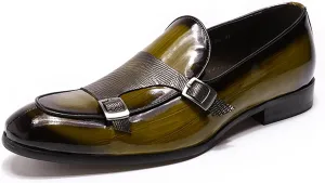Santimon Men's Loafers Formal Dress Patent Leather Double Buckle Monk Strap Loafers Comfortable Fashion Casual Tuxedo Loafers for Men