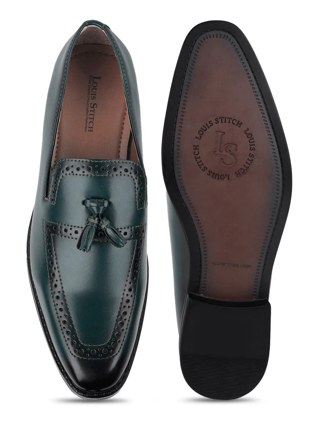 Seaweed Green Tassel Moccasins Slipons for Men