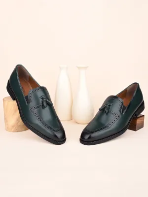 Seaweed Green Tassel Moccasins Slipons for Men
