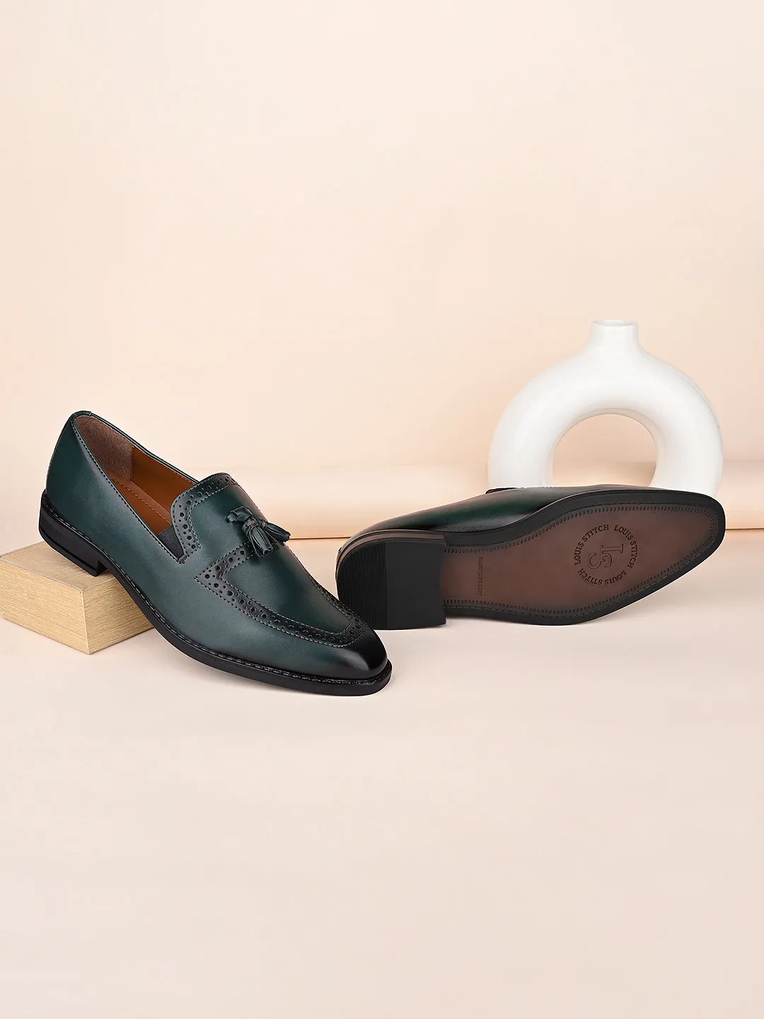 Seaweed Green Tassel Moccasins Slipons for Men