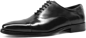 Single Season Formal Shoes Dress Oxford for Men Lace Up Cap Toe Round Toe Cowhide Anti-Slip Slip Resistant Low Top Non Slip Rubber Sole Prom Very Popular Among Young People