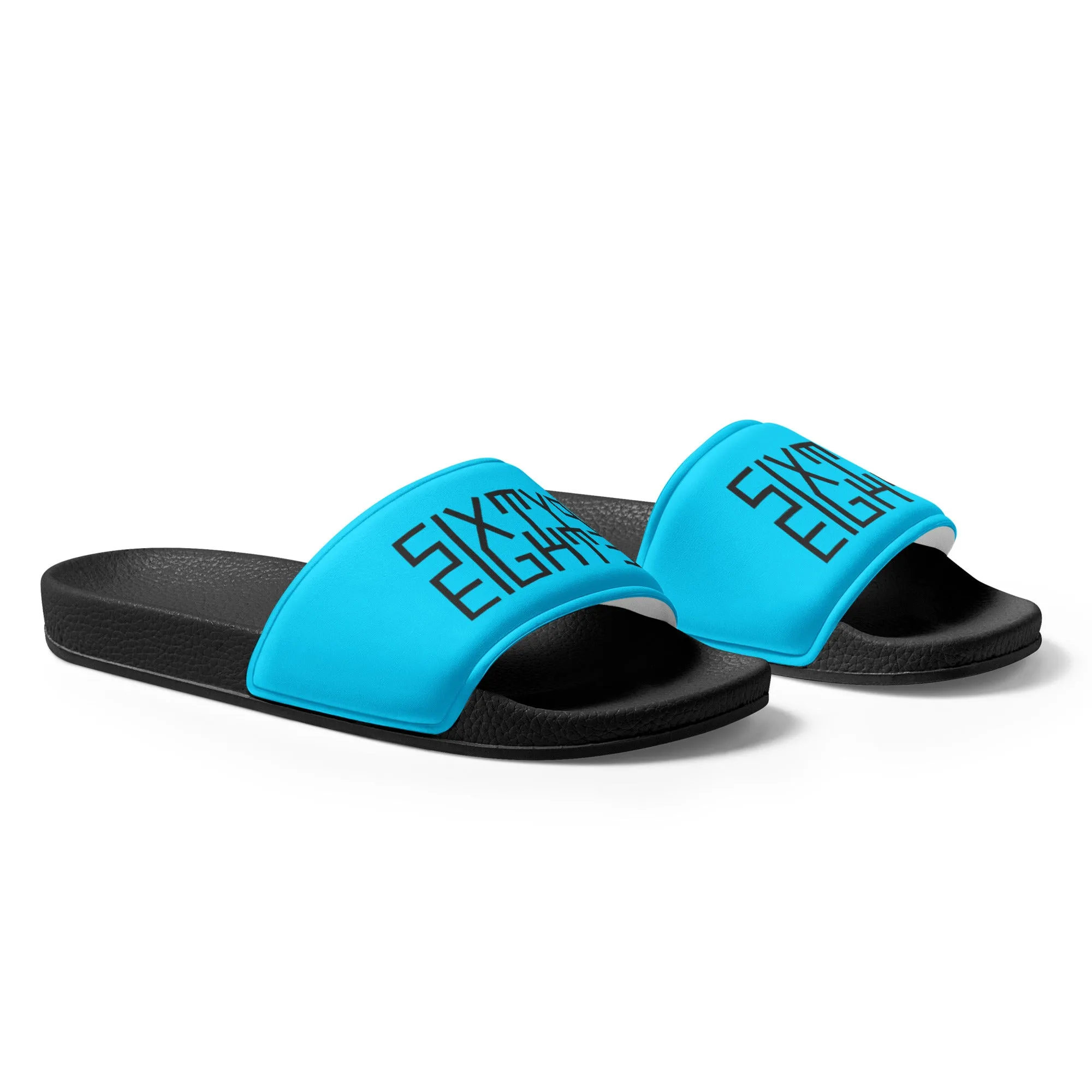 Sixty Eight 93 Logo Black & Aqua Blue Men’s Slides