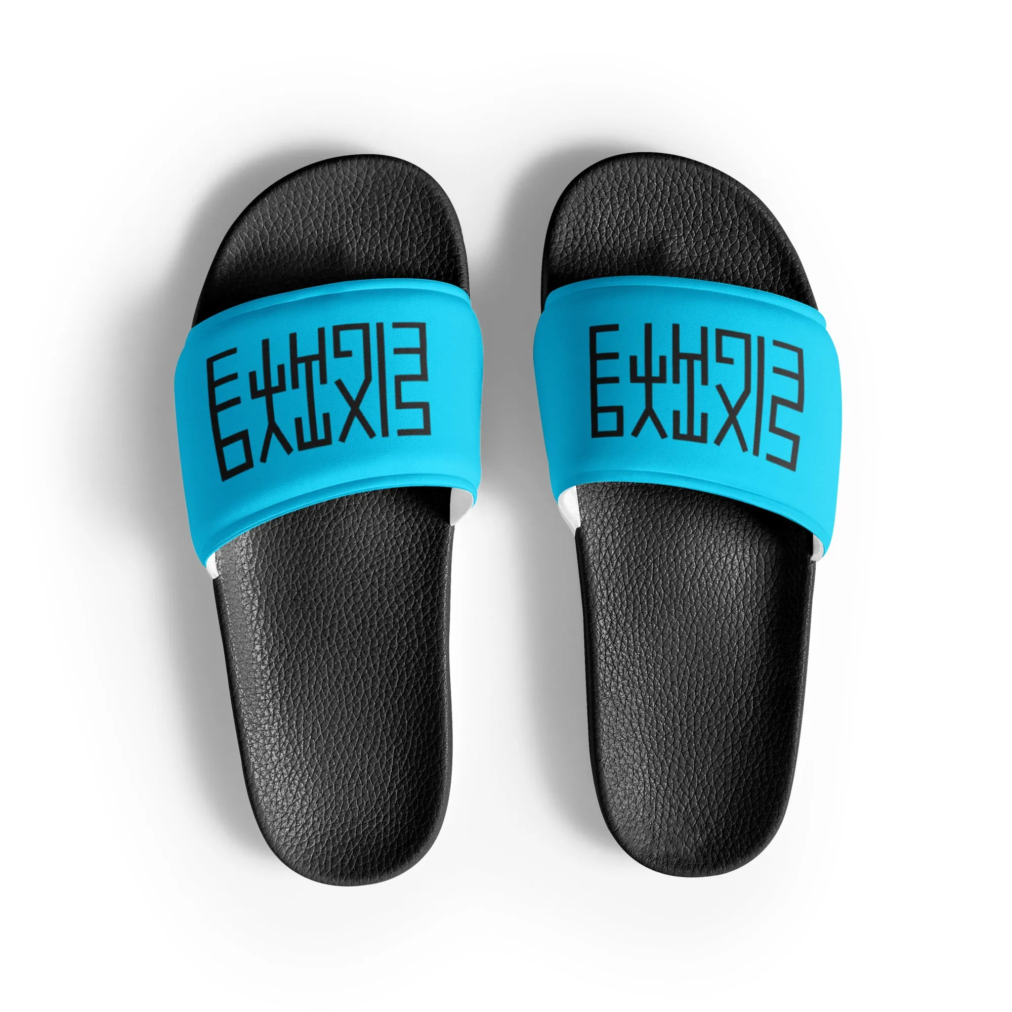Sixty Eight 93 Logo Black & Aqua Blue Men’s Slides