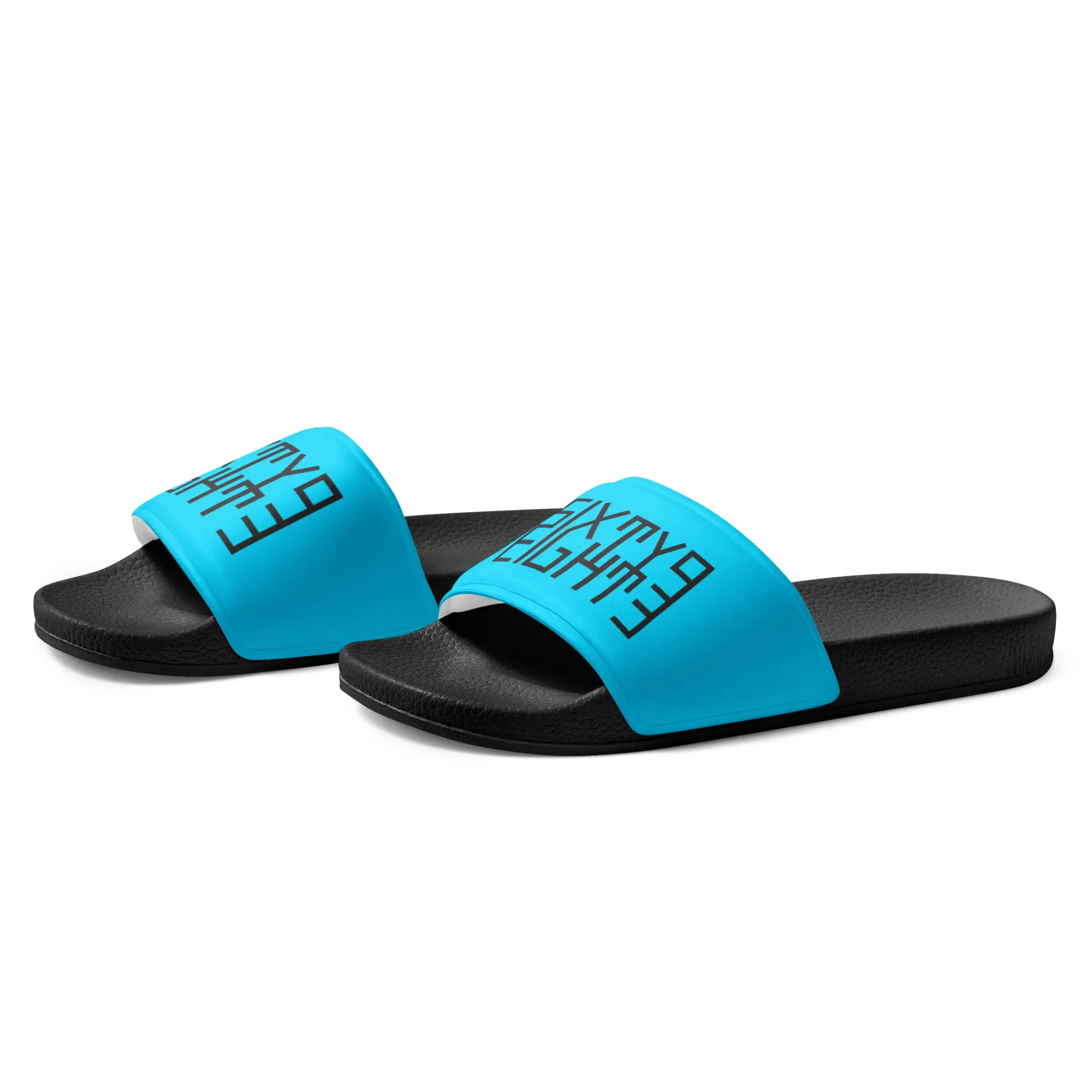 Sixty Eight 93 Logo Black & Aqua Blue Men’s Slides