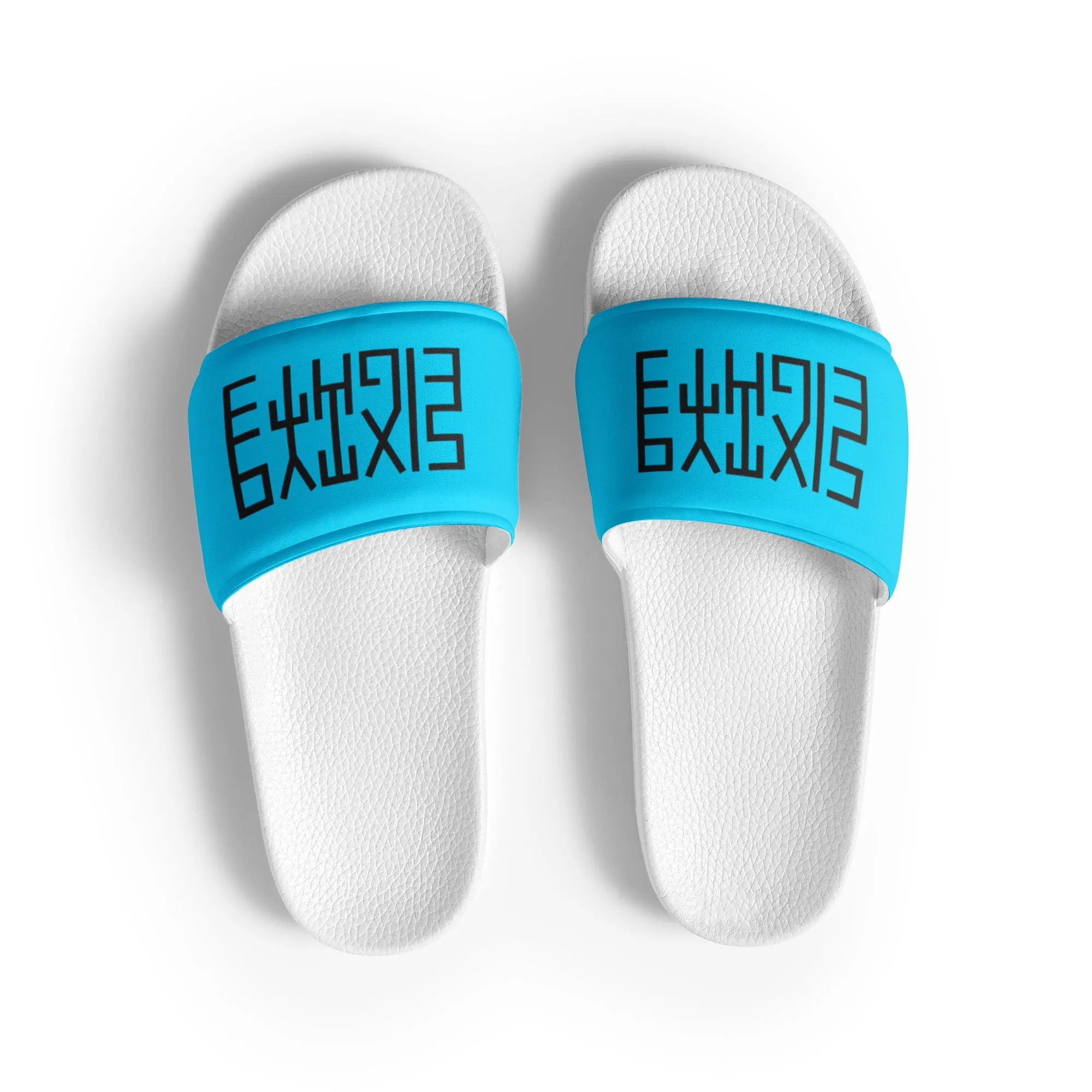 Sixty Eight 93 Logo Black & Aqua Blue Men’s Slides