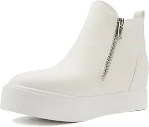 Soda Taylor White Canvas Nubuck Hight Top Slip On Rounded Toe Fashion Sneakers