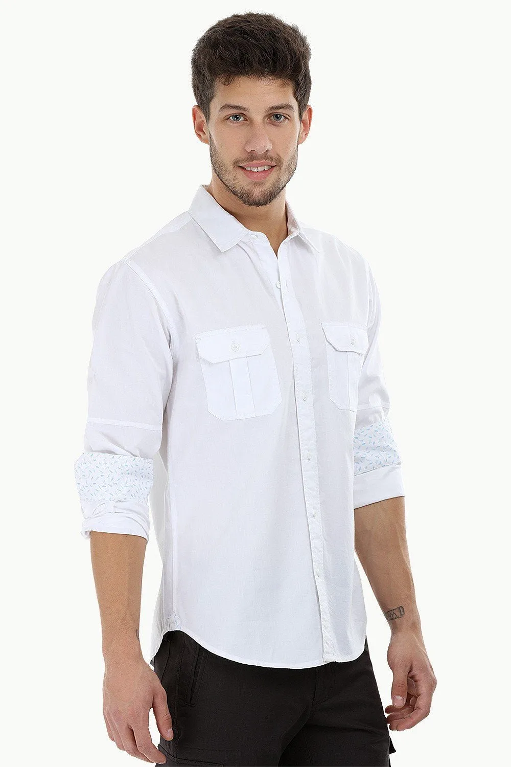 Solid Shirt with Pleated Pockets