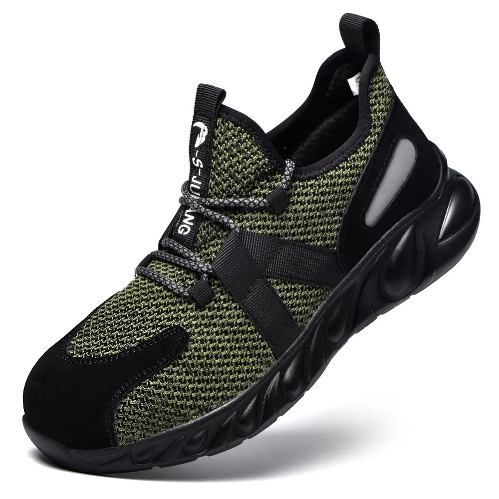 Steel Toe Indestructible Shoes Men Women Lightweight Puncture Resistant Breathable Safety Work Shoes Sneakers for Construction Working Green