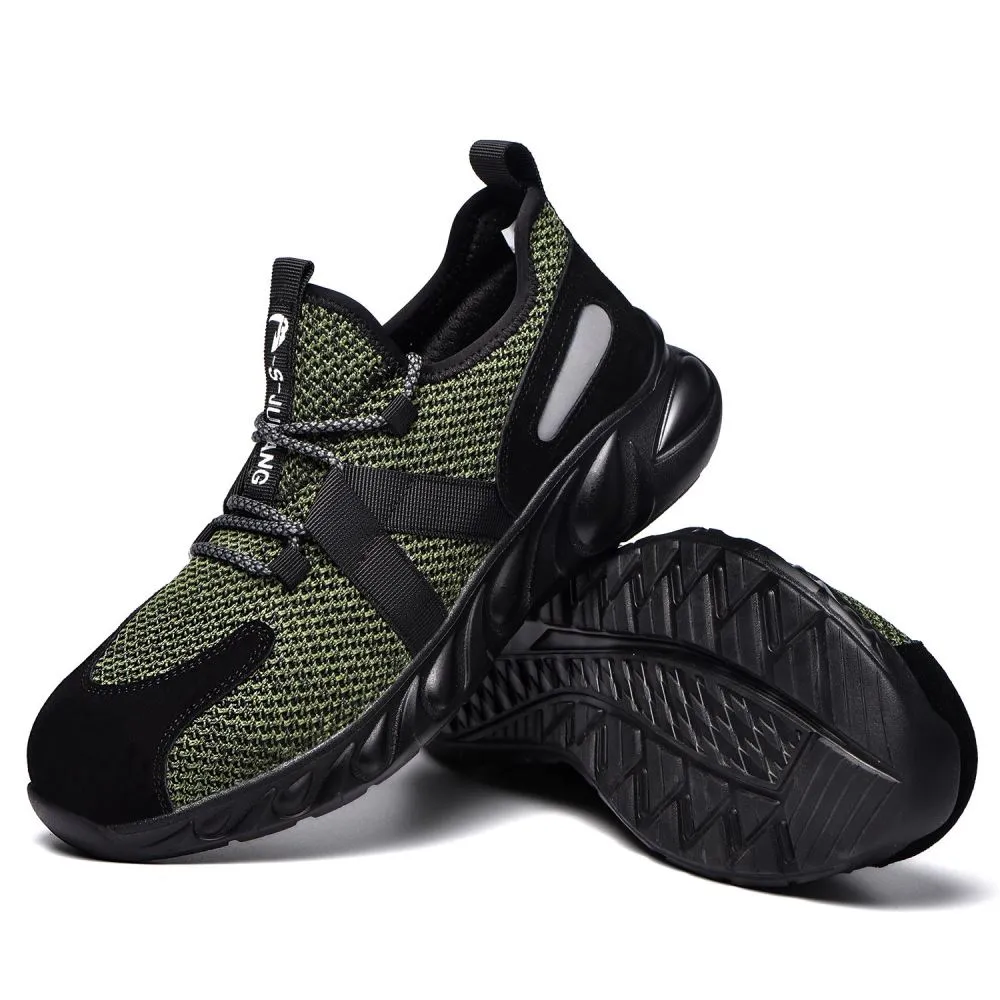 Steel Toe Indestructible Shoes Men Women Lightweight Puncture Resistant Breathable Safety Work Shoes Sneakers for Construction Working Green
