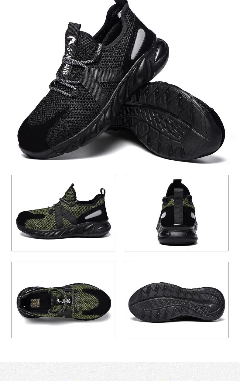 Steel Toe Indestructible Shoes Men Women Lightweight Puncture Resistant Breathable Safety Work Shoes Sneakers for Construction Working Green