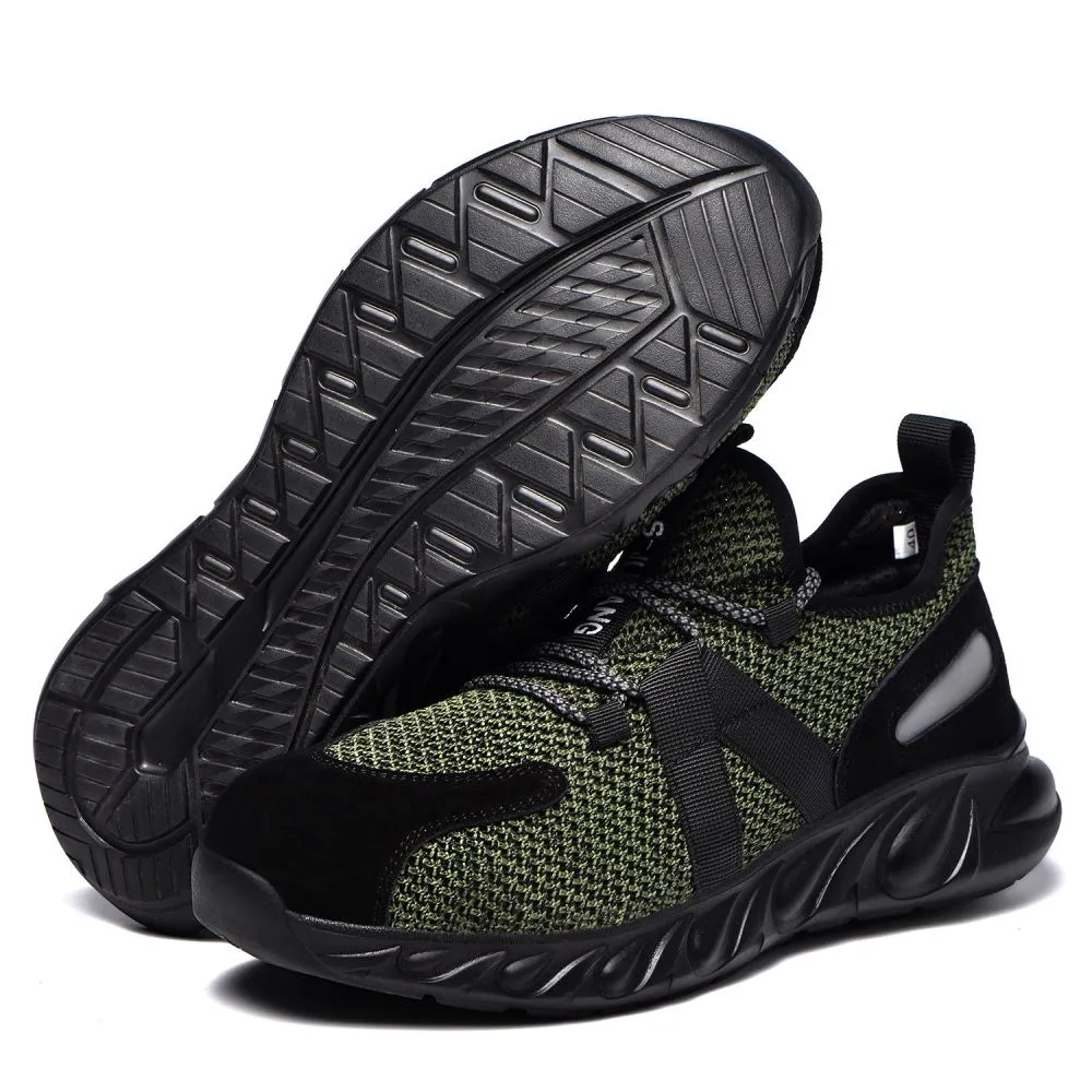 Steel Toe Indestructible Shoes Men Women Lightweight Puncture Resistant Breathable Safety Work Shoes Sneakers for Construction Working Green